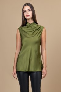 Satin  turtleneck sleevless top grass