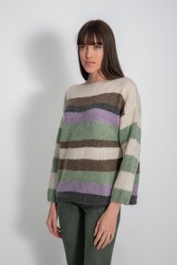 Mohair blend multicolored striped sweater dark grey -lilac-mint-taupe-ivory