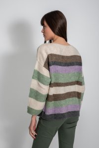 Mohair blend multicolored striped sweater dark grey -lilac-mint-taupe-ivory