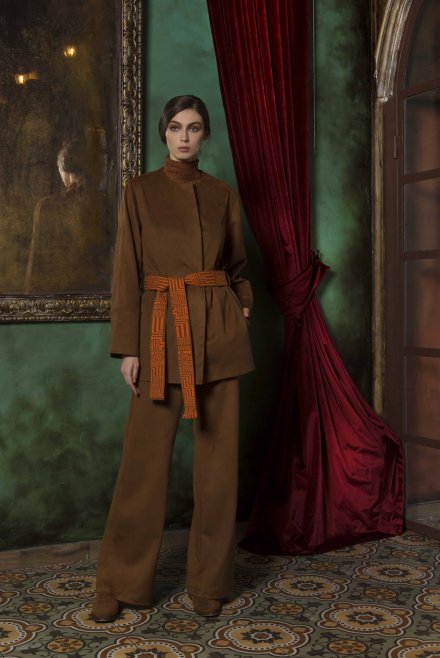 Faux suede high waist flare trousers tabac