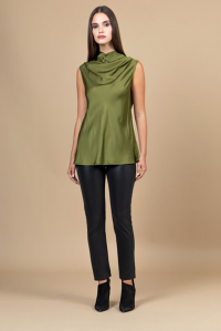 Satin  turtleneck sleevless top grass