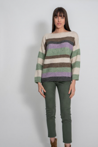 Mohair blend multicolored striped sweater dark grey -lilac-mint-taupe-ivory