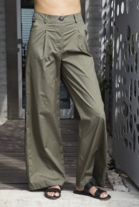 Poplin pleated pants khaki