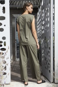 Poplin pleated pants khaki