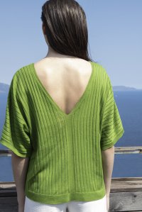 Cotton blend v-neck  blouse bright green