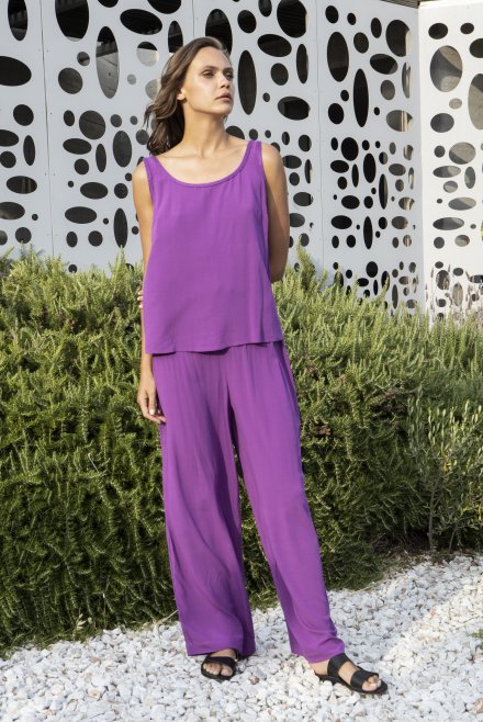 Crepe marocaine basic top with knitted details hyacinth  violet