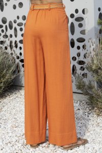 linen blend wide leg pants with knitted belt orange