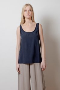 Crepe marocaine basic top with knitted details navy