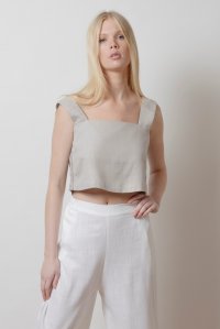 Linen blend cropped  top with knitted details ice