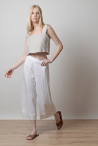 Linen blend cropped  top with knitted details ice