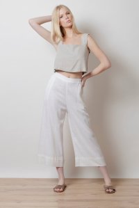 Linen blend cropped  top with knitted details ice