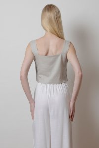 Linen blend cropped  top with knitted details ice