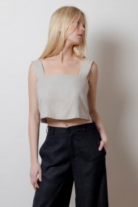 Linen blend cropped  top with knitted details ice