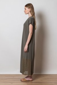 Jersey midi tunic dress with knitted details khaki