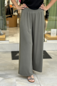 Jersey wide leg pants with knitted details khaki