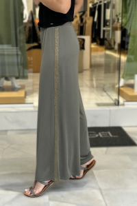 Jersey wide leg pants with knitted details khaki