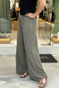 Jersey wide leg pants with knitted details khaki