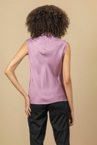 Satin cowl neck sleeveless top with knitted details dusty violet