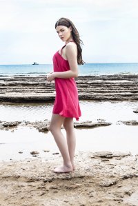 Linen blend mini dress with knitted details fuchsia