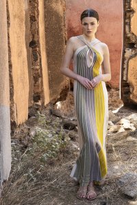 Lurex multicolored cut-out maxi dress beige gold-elephant-khaki-lime