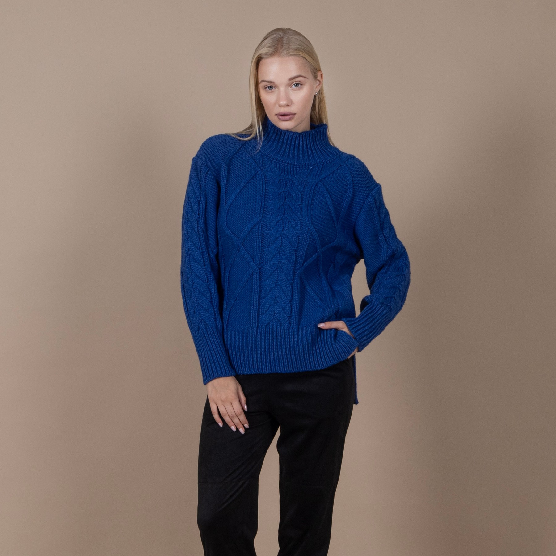 Bright Blue Chunky Cable Knit Sweater
