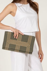 Cotton-lurex envelope bag khaki -tan gold