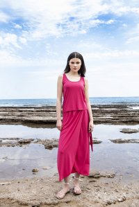 Jersey αμάνικο τοπ με πλεκτές λεπτομέρειες fuchsia