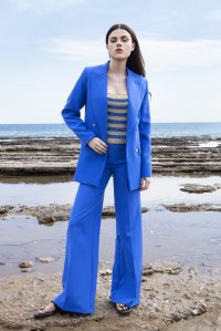 Stretch blazer with knitted details royal blue