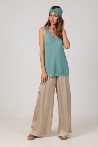 Lurex v-neck sleevless basic top teal