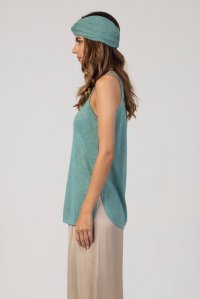 Lurex v-neck sleevless basic top teal