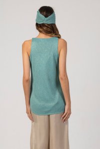 Lurex v-neck sleevless basic top teal