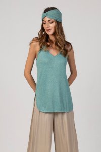 Lurex v-neck sleevless basic top teal