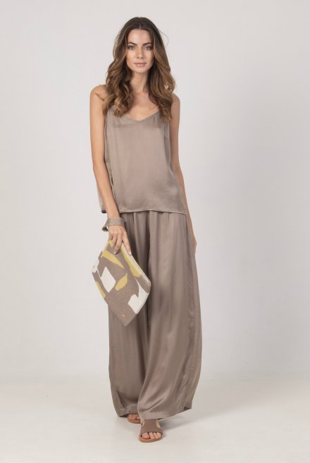 Satin basic pants taupe