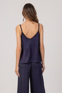 Satin basic top with knitted details blue