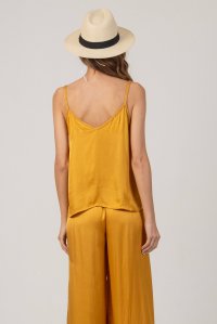 Satin basic top with knitted details yellow