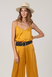 Satin basic top with knitted details yellow