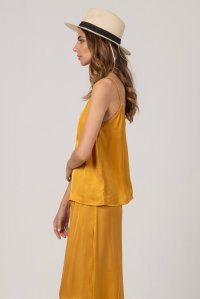 Satin basic top with knitted details yellow