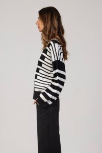 Cotton blend striped sweater black-ivory