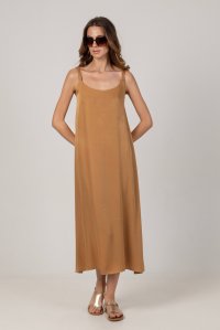 Slip midi dress with knitted details summer camel