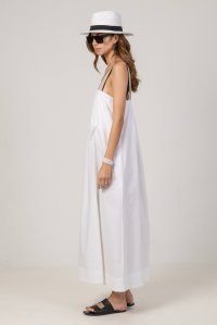 Poplin midi flared dress with knitted details white