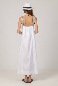 Poplin midi flared dress with knitted details white