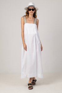 Μίντι φόρεμα από ποπλίνα με πλεκτές λεπτομέρειες white