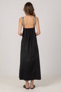 Μίντι φόρεμα από ποπλίνα με πλεκτές λεπτομέρειες black