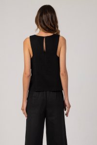 Linen blend v-neck top with knitted details black
