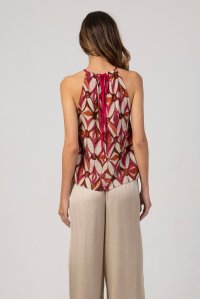 Viscose printed sleevless top with knitted details multicolored fuchsia