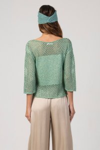 Metallic open-knit sweater teal