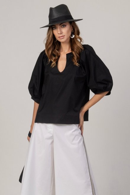 Poplin short-sleeved top black