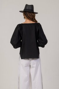 Poplin short-sleeved top black