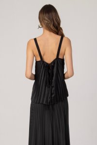 Satin pleated top with knitted details black