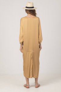 Satin caftan dress with knitted details gold